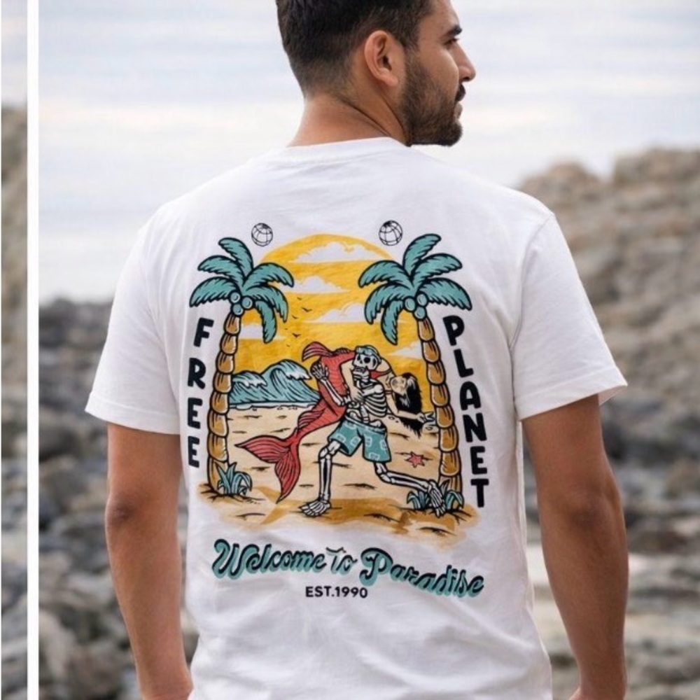 Free Planet "Welcome to Paradise" White Graphic Tee